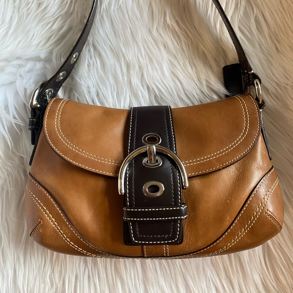 Coach Soho Shoulder Bag Burnish Tan & Brown 2 Tone Leather F10910 Vtg